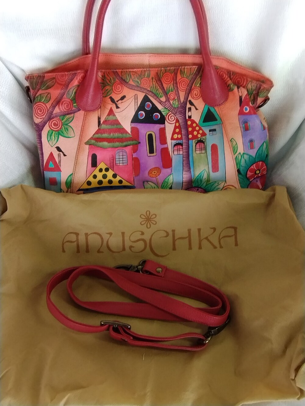 Anna by Anuschka Village of Dreams Bag Hand-Painted Leather Beautiful - Picture 5 of 16